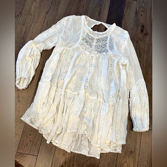 Free People White Kiss Kiss Tunic Hippie Flowy Boho Lace Size XS - Picture 4 of 6